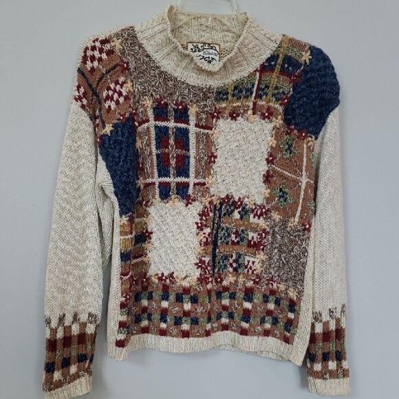 Heirloom Collectibles Sweaters - 90s Heirloom Collectibles Sweater Colorful Embroidered Patchwork Coastal Grandma